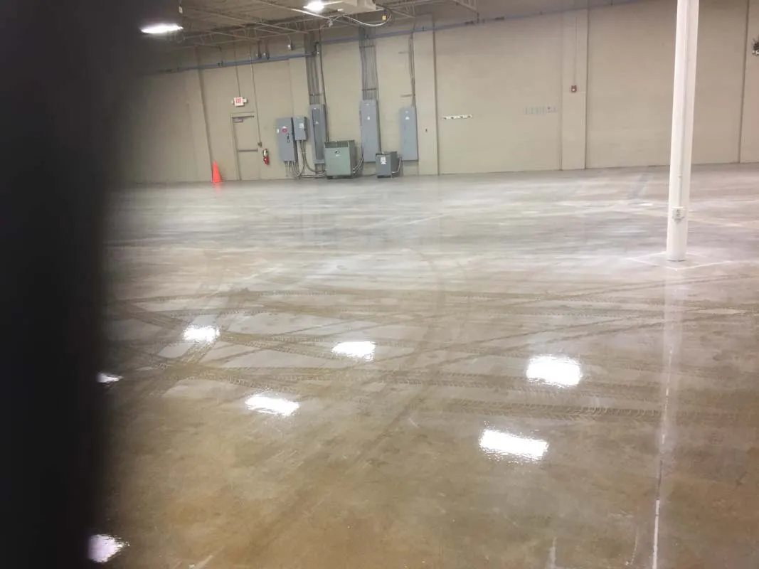 A freshly polished commercial hard floor