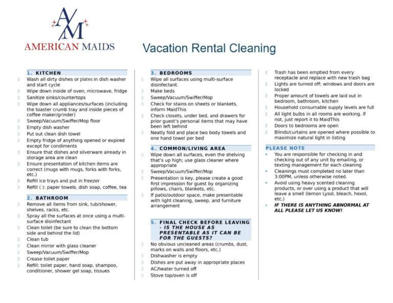 Vacation Rental Cleaning checklist