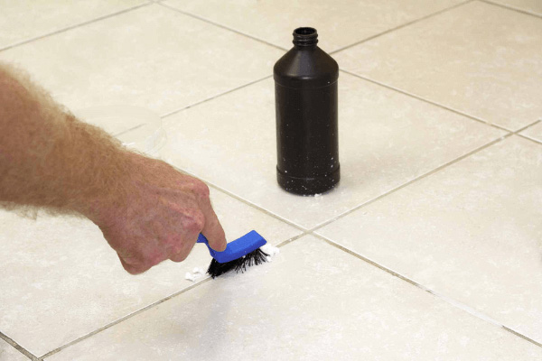 Close-up of a Grout Cleaning Process